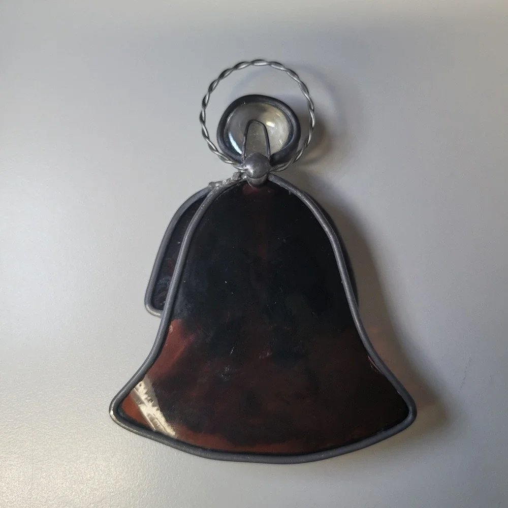 Vintage Stained Glass Angel Ornament Brown Textured Slag Glass Suncatcher‎